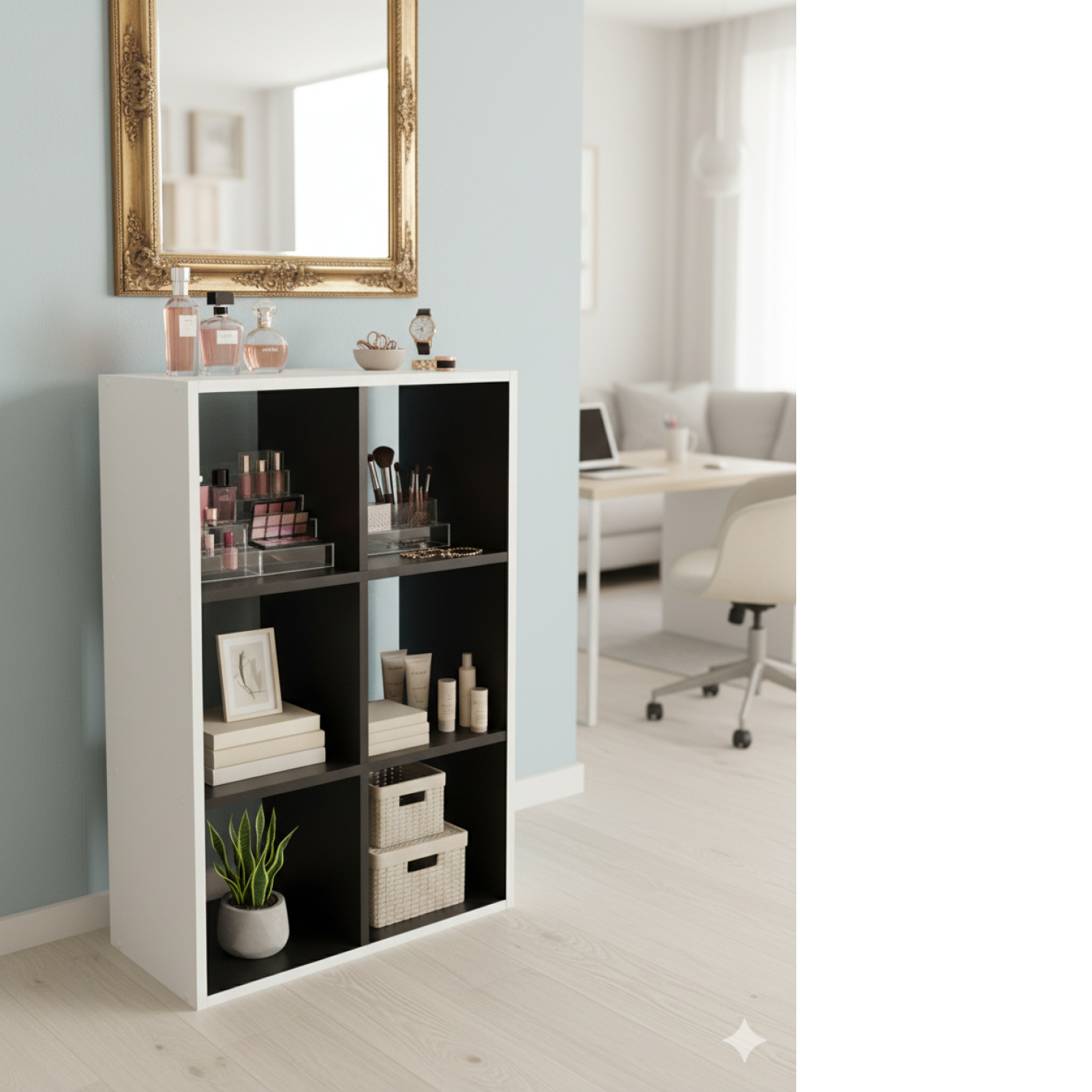 Meuble Rangement 6 compartiments noir et blanc 